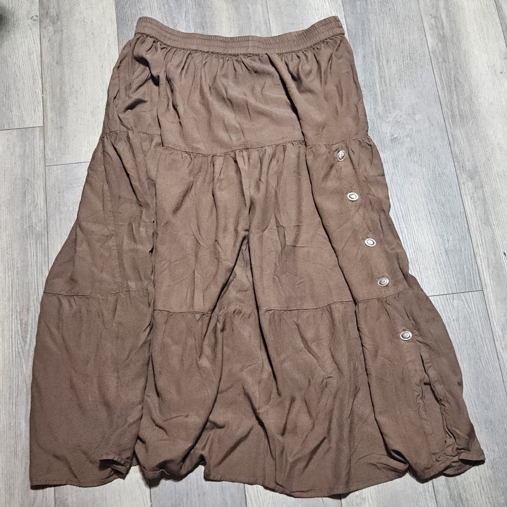 Crazy Cowgirl Maxi Skirt Womens XXL Western Silver Concho Charm 90s Brown Tiered